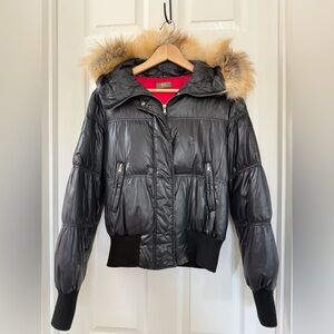 Iceberg Black Puffer Jacket with Faux Fur Trim